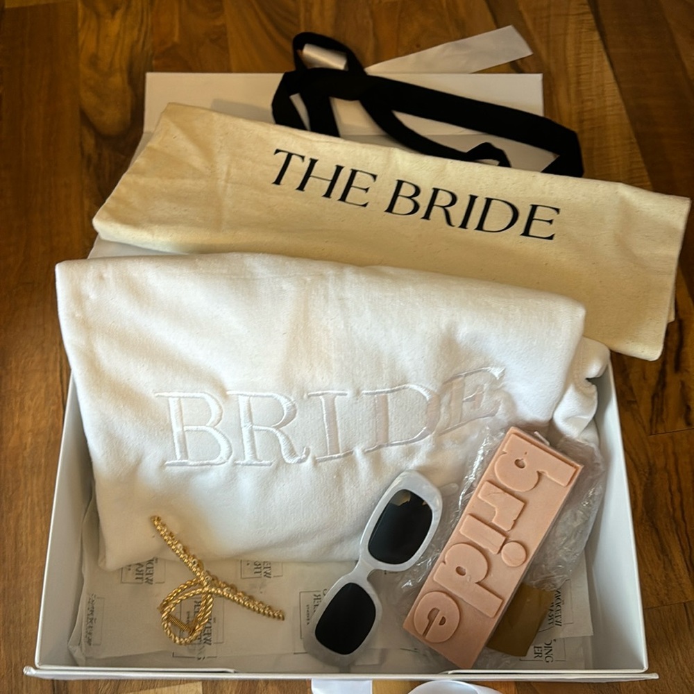 Bride Bridal Bride to Be Box Gift Bundle - sweatshirt, sunglasses, candle, bag